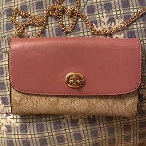 Coach Pink Crossbody Chain Link Clutch/Wallet